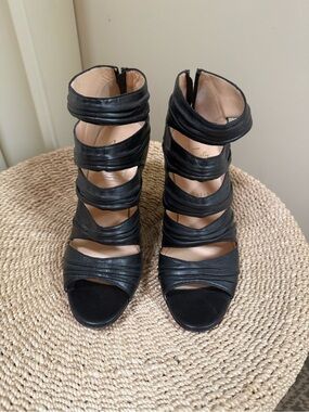 Christian Louboutin Black Multi-Strap Open-Toe Heels